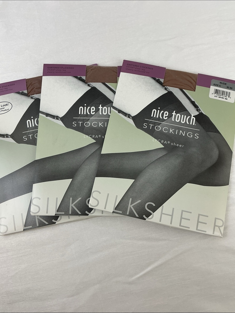 Vintage Nice Touch Thigh High Stockings 3 Pair Lot Nude Taupe sz C